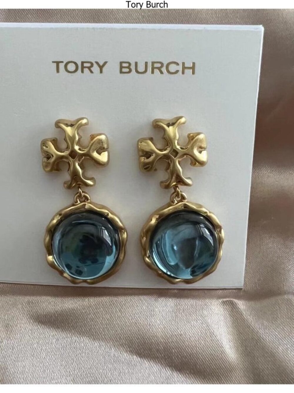 Tory Burch Gold-Tone Earrings with Blue Gem Drops